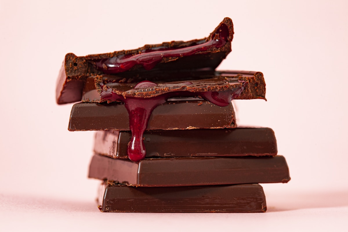 Close-up of premium dark chocolate bar with rich texture