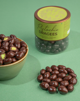 Pistachio Chocolate Dragees 120g jar — Mabon Chocolates